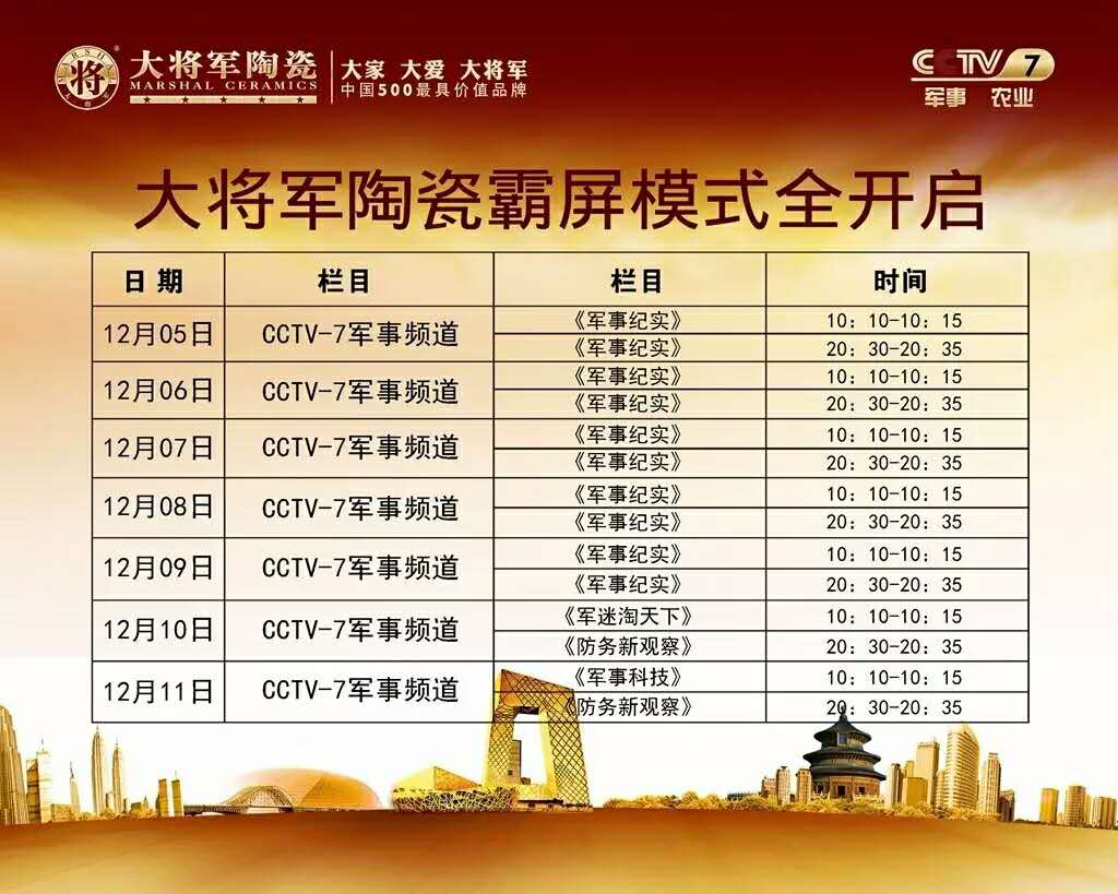 奔跑吧12月，大將軍陶瓷央視廣告為您吶喊助威
(圖1)
