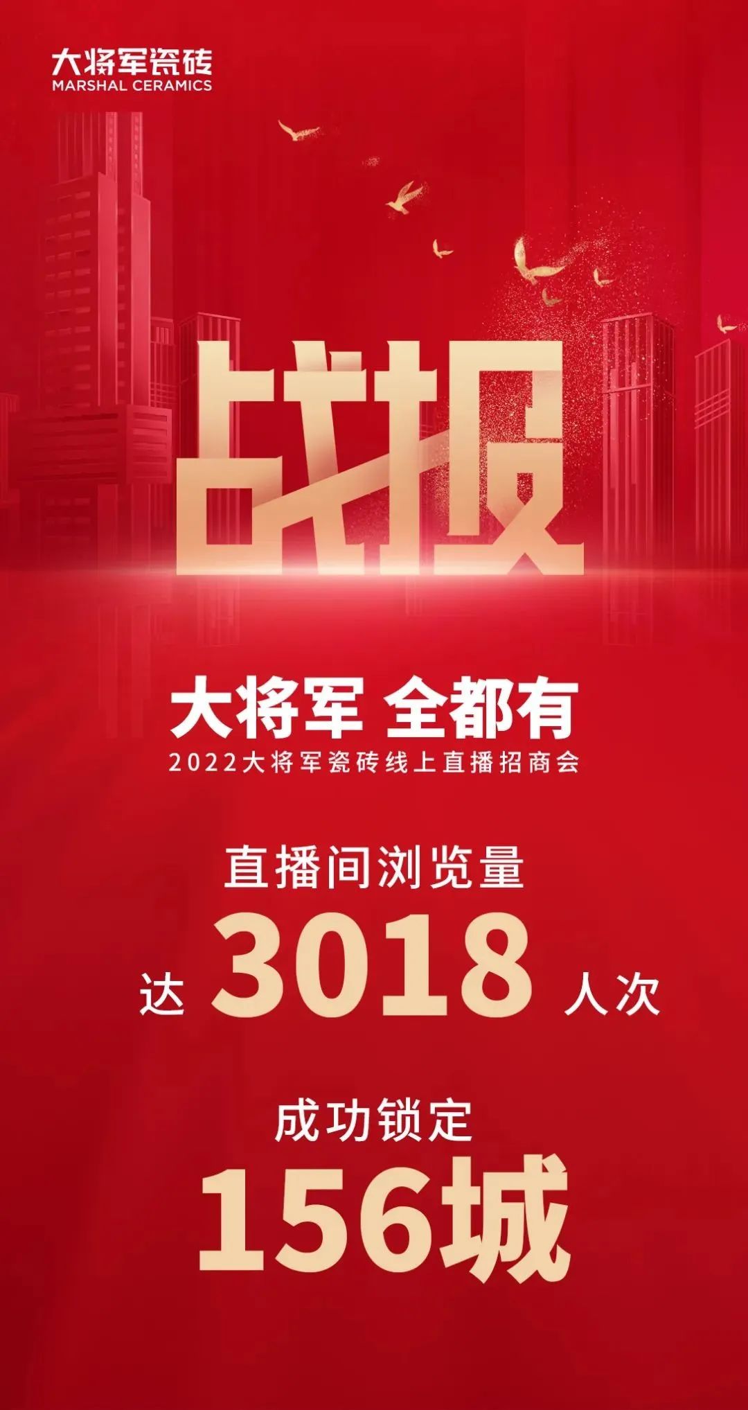 2小時(shí)，156城！大將軍瓷磚2022首場(chǎng)直播招商峰會(huì )圓滿(mǎn)收官！(圖2)